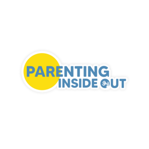 Can you describe this logo for alt text?  The logo for "Parenting Inside Out" features a circular design on a white background. On the left side, there is a solid yellow circle, resembling a sun or spotlight. To the right of the circle, the words "PARENTING INSIDE OUT" are written in blue, uppercase letters. The word "PARENTING" is positioned above "INSIDE OUT," with a small, stylized blue handprint icon integrated into the "O" of "OUT," symbolizing care or guidance. The overall design is simple, colorful, and friendly, suggesting a focus on parenting education or support.