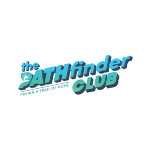 The logo for "The Pathfinder Club" features a vibrant, three-dimensional design on a white background. The name "the PATHFINDER CLUB" is written in bold, stylized blue letters with a slight shadow effect, giving it a dynamic, raised appearance. "the" is in smaller text at the top left, while "PATHFINDER CLUB" dominates the center, with "PATHFINDER" in a larger font and "CLUB" in a slightly smaller font below it. To the left of "PATHFINDER," there is a small, green footprint icon, symbolizing a path or journey. Below the main text, the tagline "paving a trail of hope" is written in smaller, green lowercase letters, emphasizing the organization's mission. The overall color scheme of blue and green, combined with the energetic typography, suggests optimism, guidance, and community engagement.