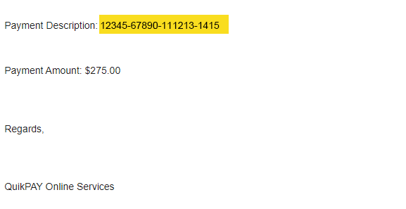 example of system generated numbers on confirmation page